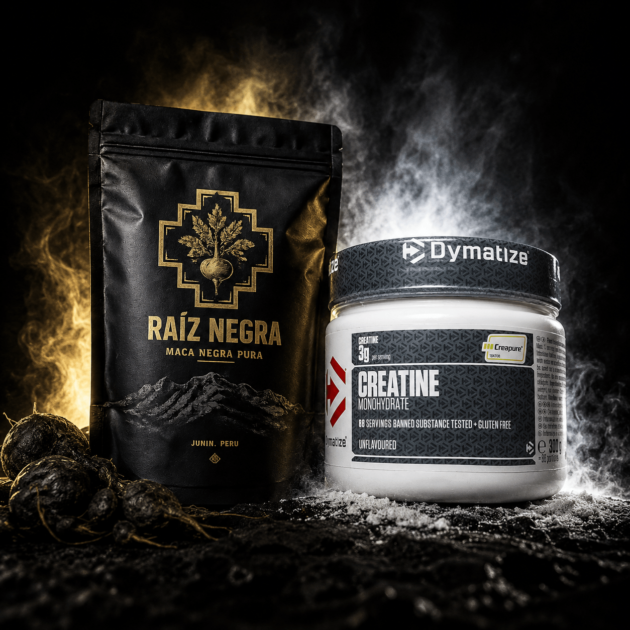 Pack Élite · Maca Negra Pura 250g+ Creatina Dymatize 300g - Raiz Negra
