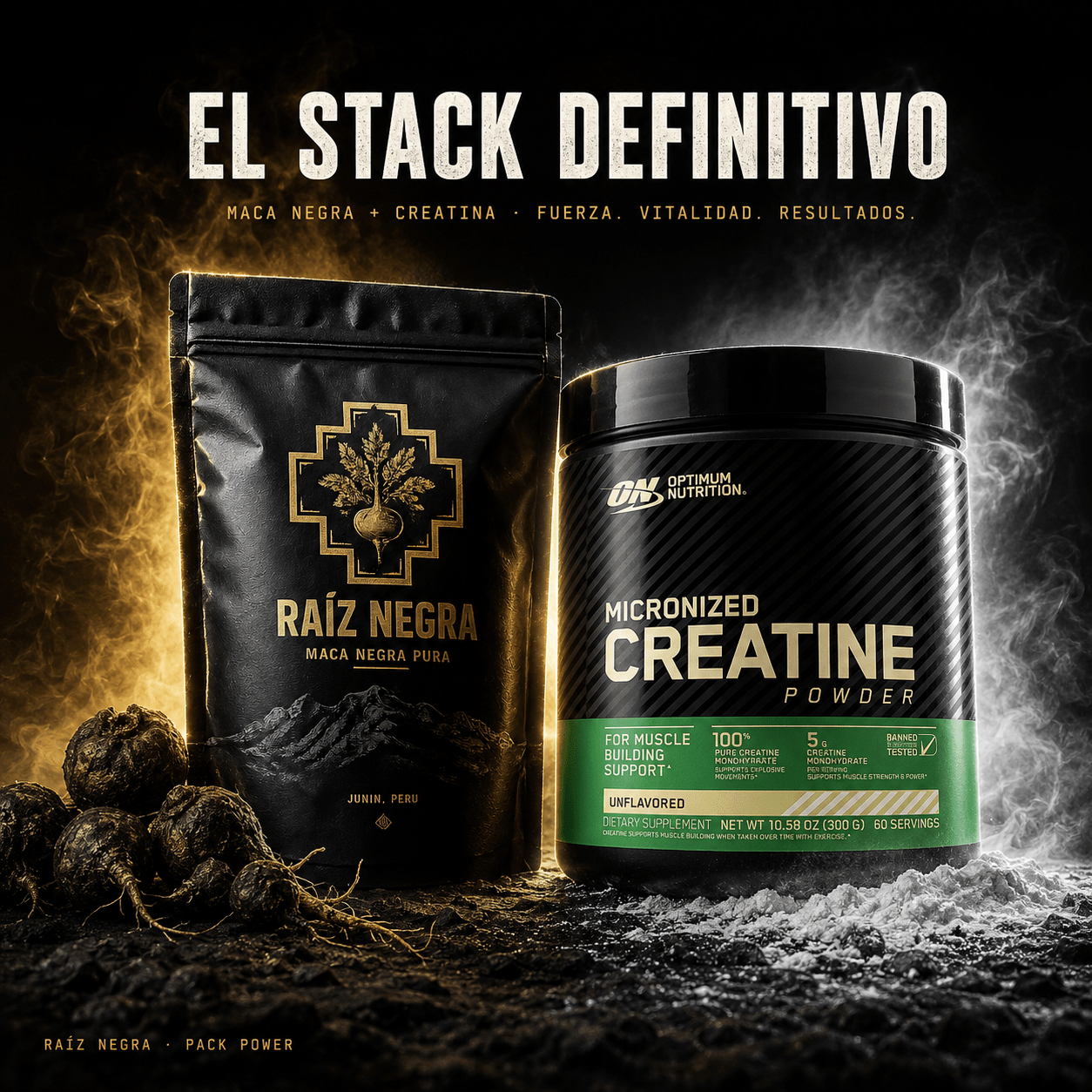 Pack Fuerza · Maca Negra Pura 250g + Creatina ON 300g - Raiz Negra